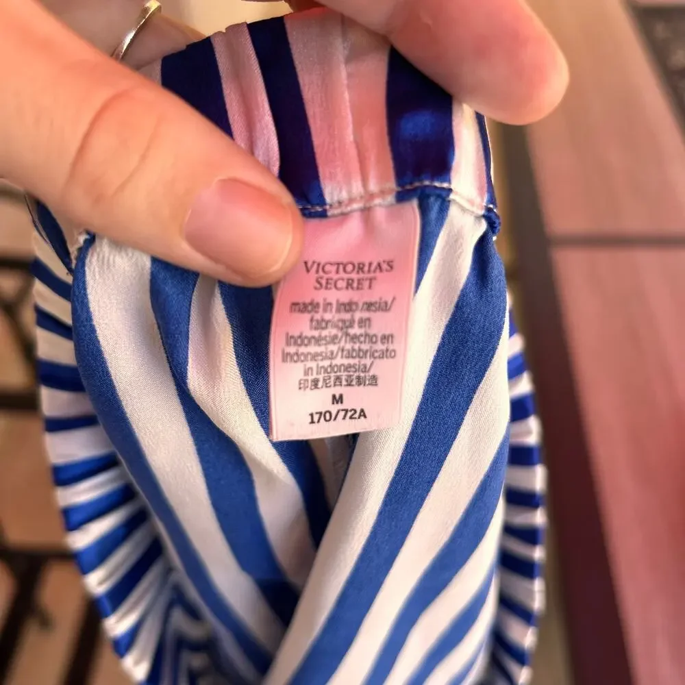 Victoria’s Secret Blue White Striped Satin Pajama Set Medium